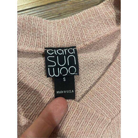 Clara Sun Woo  light pink Vneck sweater sz small split hem ribbed knit - Picture 3 of 10
